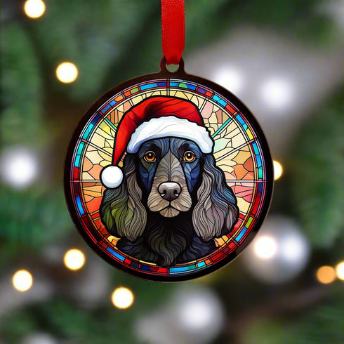 Cocker Spaniel (Working) Black in Santa Hat Suncatcher Decoration